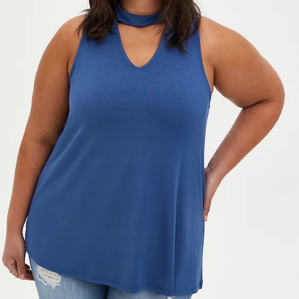 Torrid Blue Super Soft Choker High Neck Swing Tank 3X